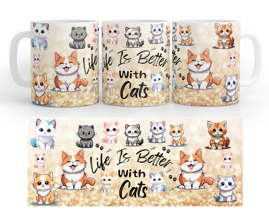 Life Is Better With Cats – Cute Cartoon Mug